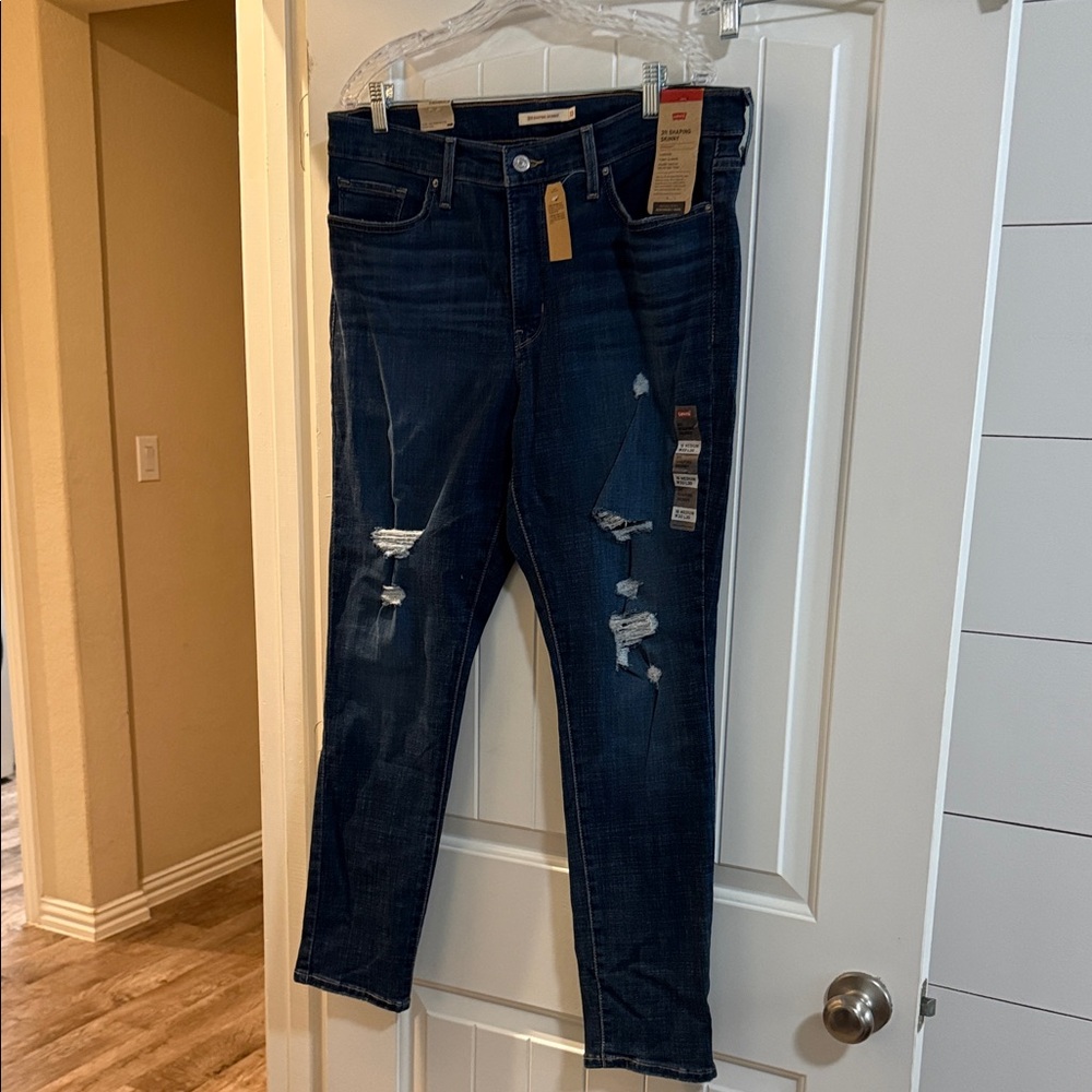 Levi's Women's Dark Blue Ripped Skinny Jeans